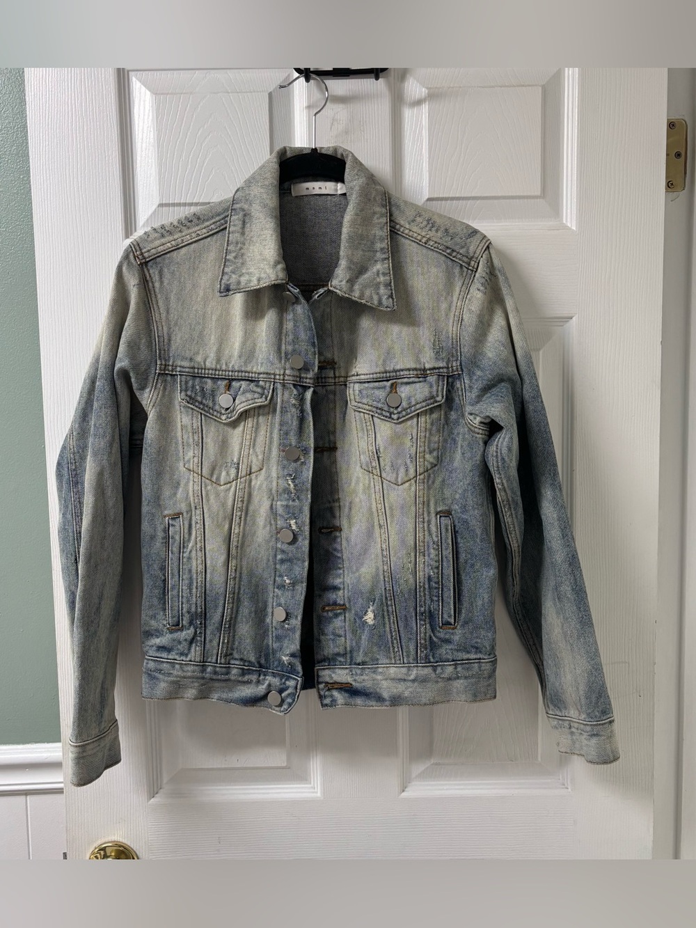 MNML Washed Light Blue Denim Distressed Jacket Men’s Size XS